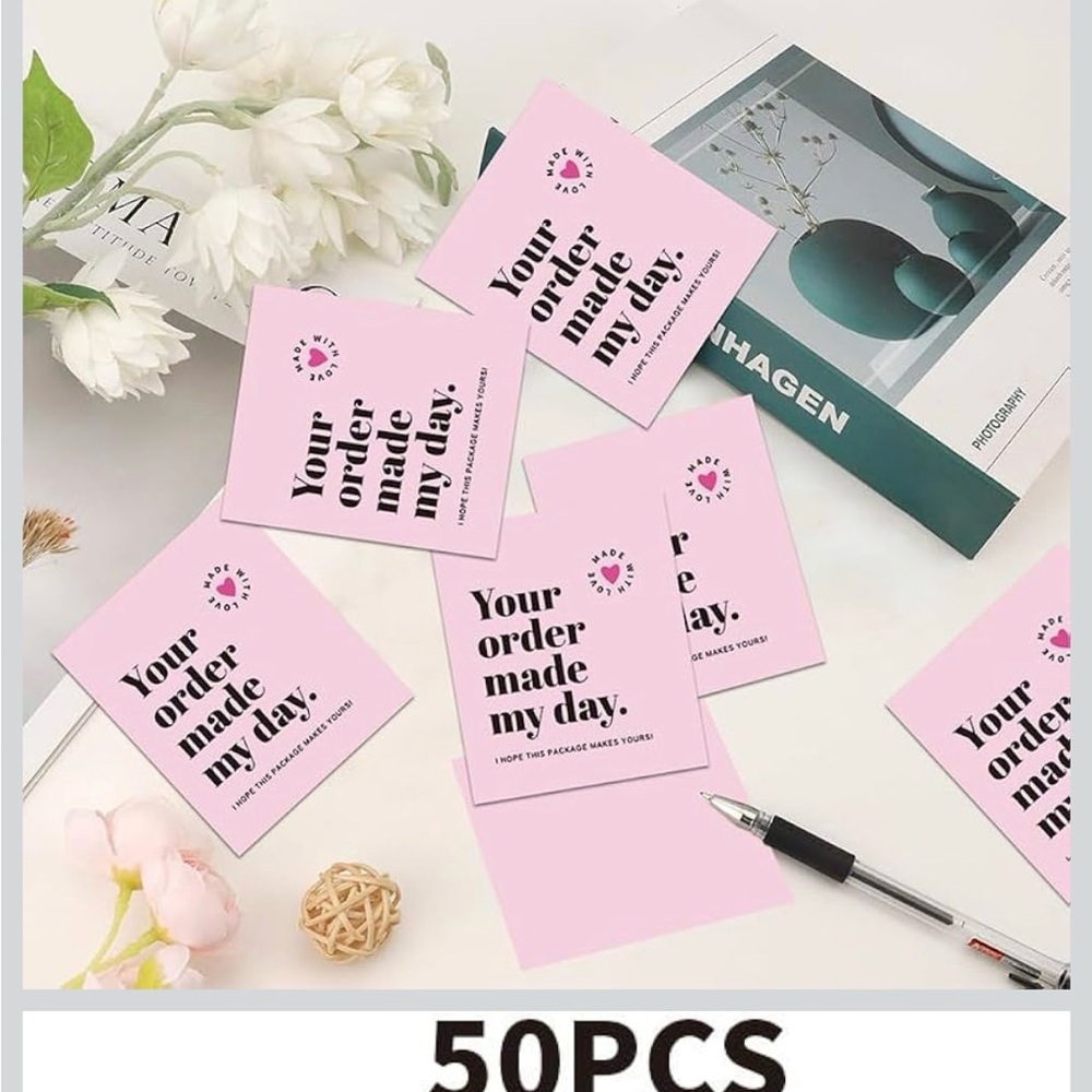 Pink Thank You Cards for Orders - Pack of 50